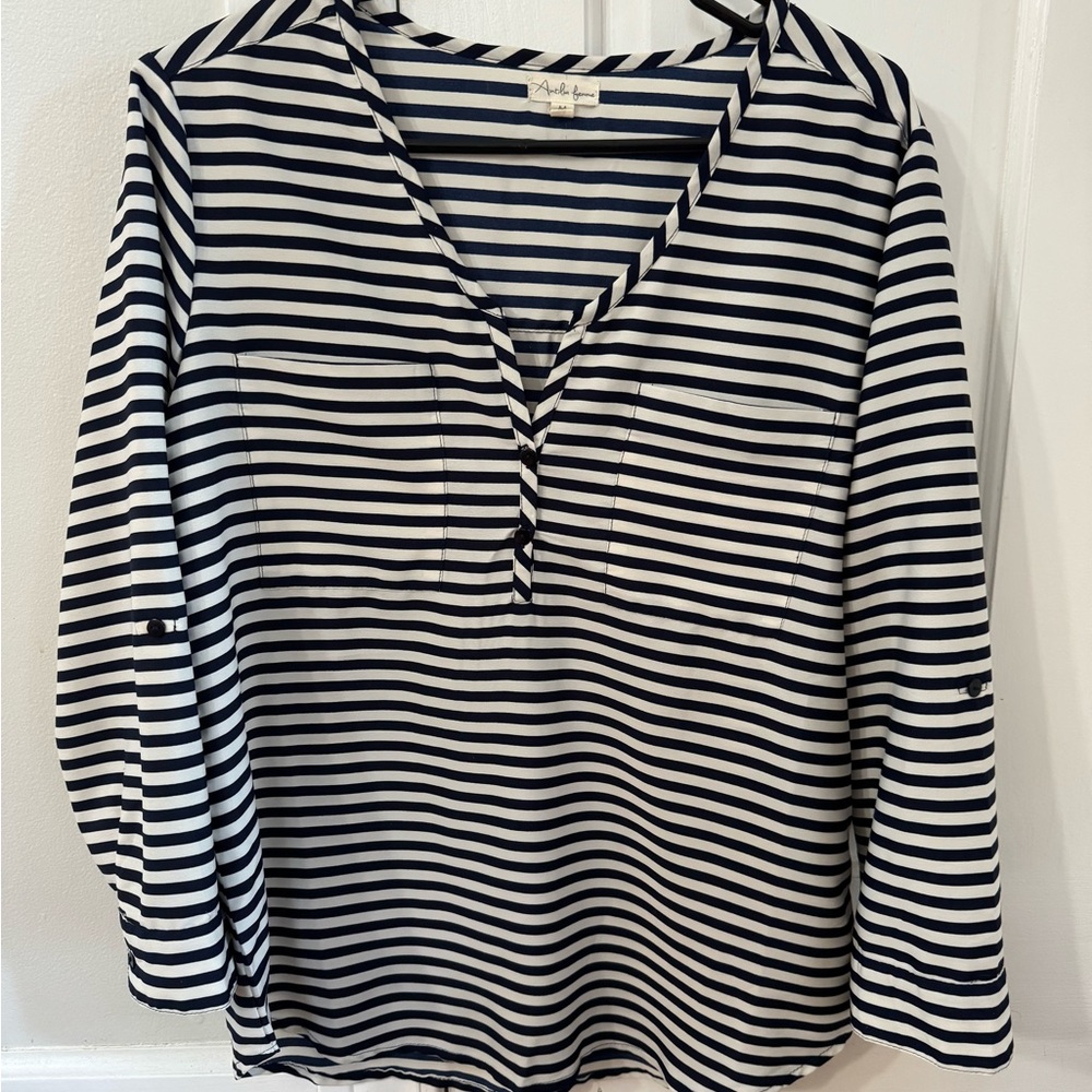 Antilia Femme Black and White Boxy Blouse with Sailor Collar